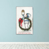 ChristmasKid Holding Wreath Knocking Leinwanddruck (Insitu (Holzboden))