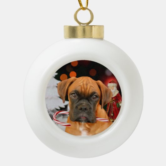Christmasn Boxer Hunderunde Verzierung Keramik Kugel-Ornament (Vorderseite)