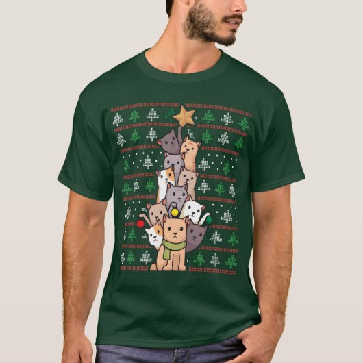Christmasree Cats Funny Christmas Cat Geschenk T-Shirt (Vorderseite)