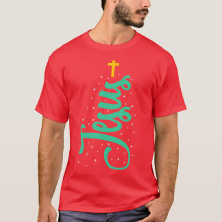 Christmasree Jesus Christ Christian Cross Nativity T-Shirt
