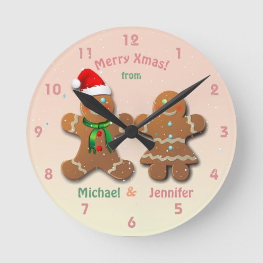 Christmassy Gingerbread Man and Gingerbread Lady Runde Wanduhr (Vorderseite)