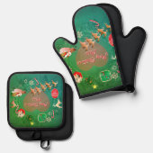 Christmassy Oven Mitt and Pot Holders Ofenhandschuh & Topflappen-Set (Vorderseite/Rückseite)