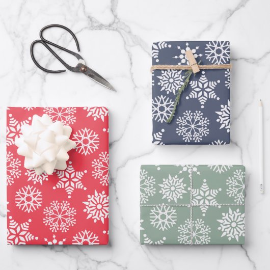 Christmast Snowflake Red Green Blue Pattern Geschenkpapier Set (Vorderseite)