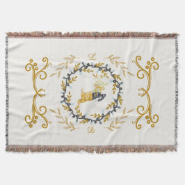 Christmastime Deer with Wreath Yellow Cream Decke