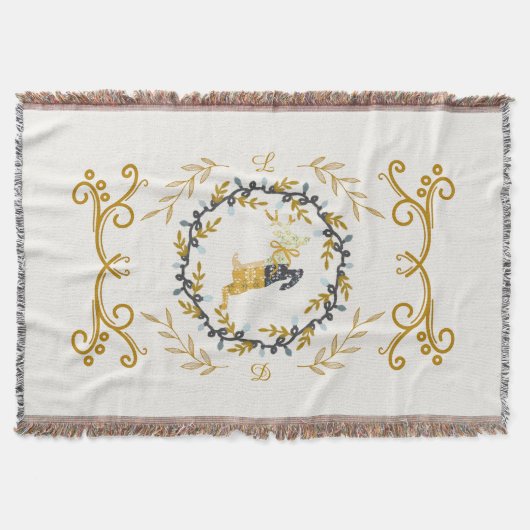 Christmastime Deer with Wreath Yellow Cream Decke (Vorderseite)
