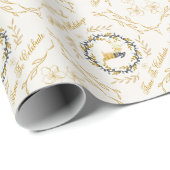 Christmastime Deer with Wreath Yellow Cream Geschenkpapier (Rolleneckpunkt)