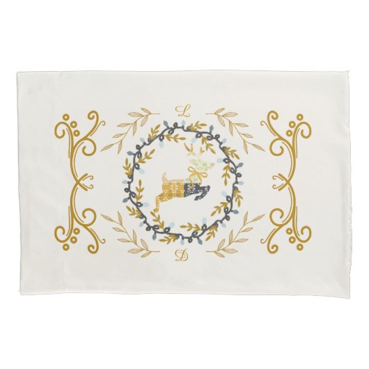 Christmastime Deer with Wreath Yellow Cream Kissenbezug (Vorderseite)
