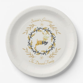 Christmastime Deer with Wreath Yellow Cream Pappteller