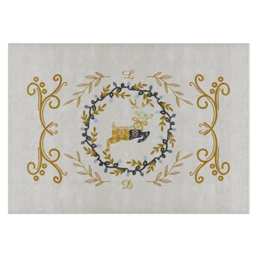 Christmastime Deer with Wreath Yellow Cream Schneidebrett (Vorderseite)
