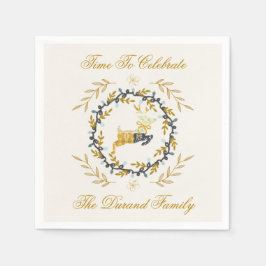 Christmastime Deer with Wreath Yellow Cream Serviette
