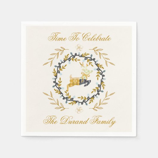 Christmastime Deer with Wreath Yellow Cream Serviette (Vorderseite)