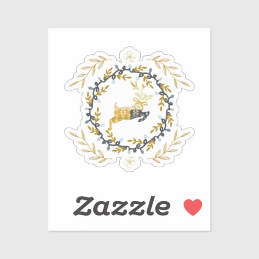 Christmastime Deer with Wreath Yellow Cream Vinyl Aufkleber (Blatt)