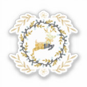 Christmastime Deer with Wreath Yellow Cream Vinyl Aufkleber (Vorderseite)