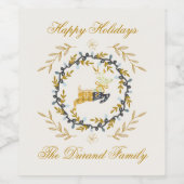 Christmastime Deer with Wreath Yellow Cream Weinetikett (Einzelnes Label)