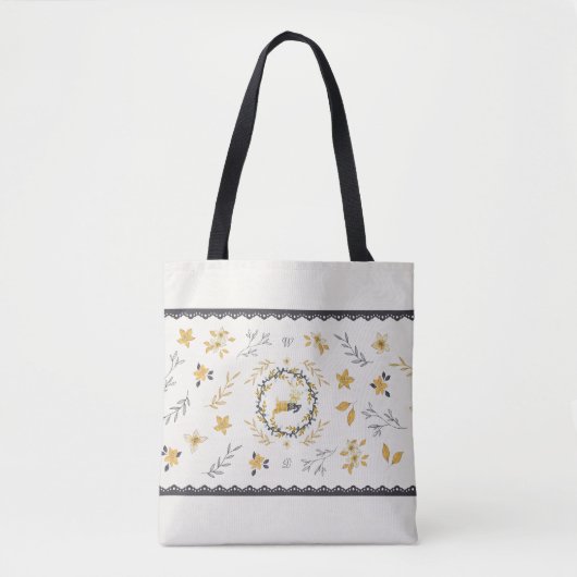 Christmastime Deer Yellow Cream Floral Blue Tasche (Vorderseite)