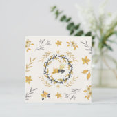 Christmastime Deer Yellow Cream Floral Flat Card (Stehend Vorderseite)