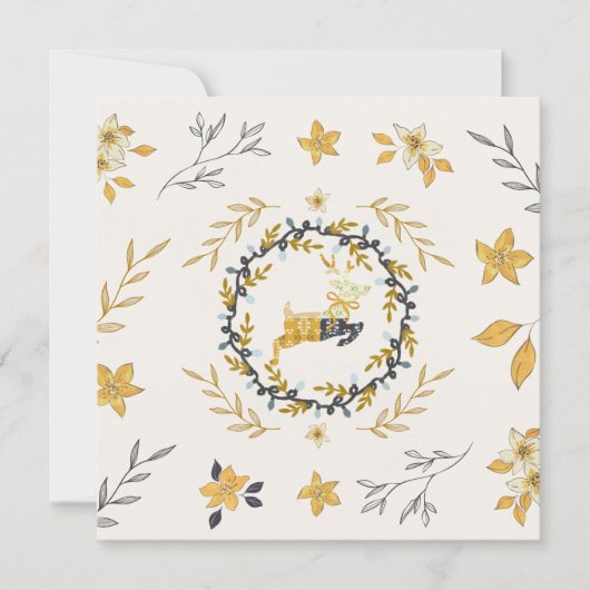 Christmastime Deer Yellow Cream Floral Flat Card (Vorderseite)