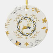 Christmastime Deer Yellow Cream Floral Keramik Ornament (Vorne)
