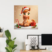 Christms Cartoon Pferd mit Weihnachtsmannmütze Poster (Heimbüro)
