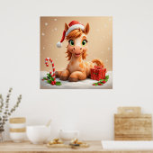 Christms Cartoon Pferd mit Weihnachtsmannmütze Poster (Küche)