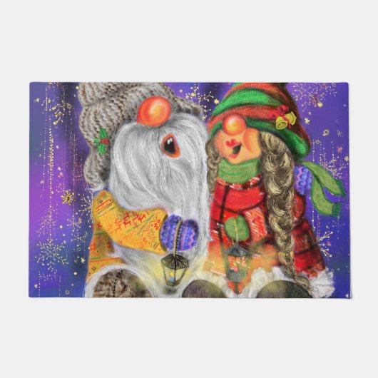 Christms Doormat Happy Couple Gnomes Singing Fußmatte (Vorderseite)