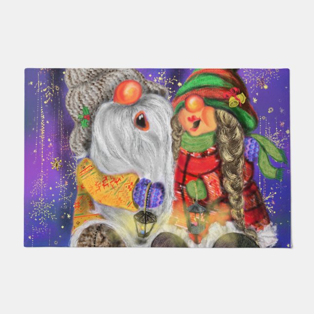 Christms Doormat Happy Couple Gnomes Singing Fußmatte (Vorderseite)