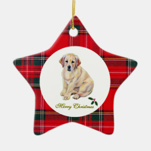 Christms gelber Labrador WelpeTartan Keramik Ornament