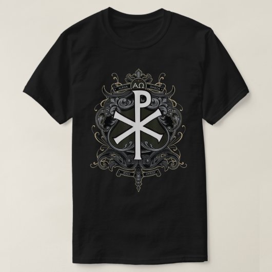 Christogram Jesus Christ Symbol Chi Ro Alpha Omega T-Shirt (Design vorne)