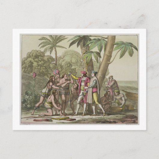 Christoph Kolumbus (1451-1506) mit Indianern Postkarte (Vorderseite)