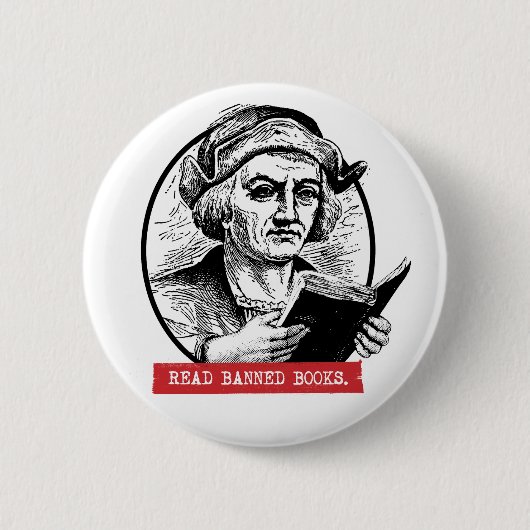Christopher Columbus liest verbotene Bücher Button (Vorderseite)