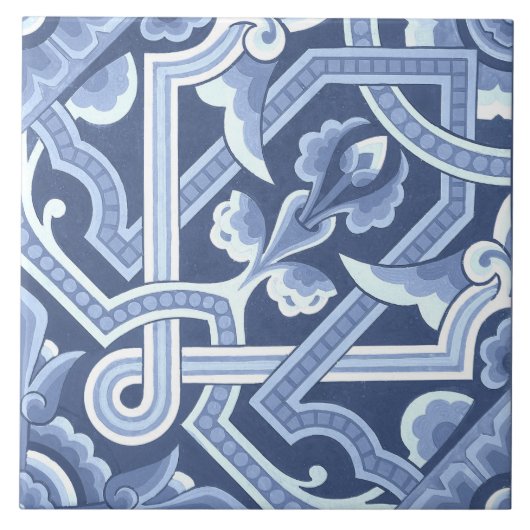 Christopher Dressers blaues Blumenmuster Fliese (Vorderseite)