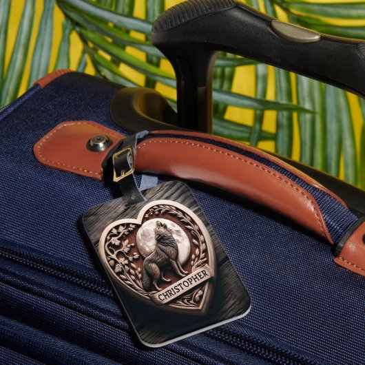 Christopher Wolf Howling auf dem Mond im Herzen Gepäckanhänger (Vorderseite Insitu 1)