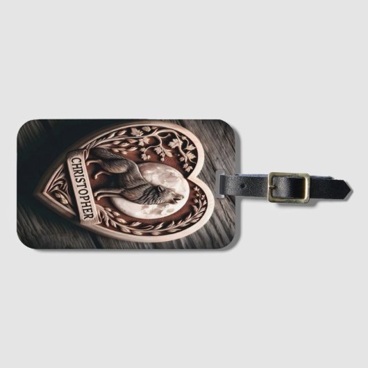 Christopher Wolf Howling auf dem Mond im Herzen Gepäckanhänger (Vorderseite (Horizontal))