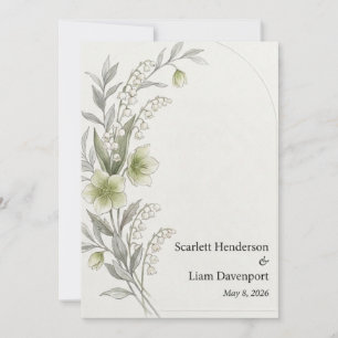 Christrose, Maiglöckchen, Bogen und Aquarell Einladung