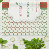 Christsternenmuster Grüne Stechpalme Rote Beeren Geschirrtuch (Gefaltet)