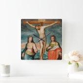 Christus am Kreuz mit Heiligen Quadratische Wanduhr (Zuhause)