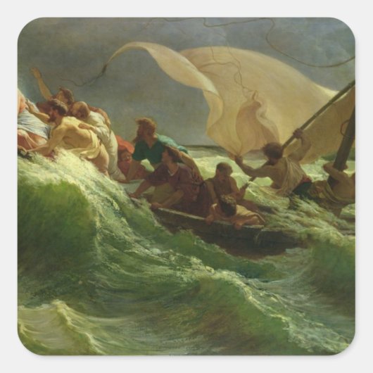 Christus Asleep in seinem Boot Quadratischer Aufkleber (Vorderseite)