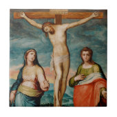 Christus auf dem Kreuz mit Heiligen Fliese (Vorderseite)