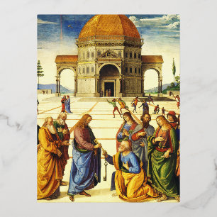 Christus, der dem Heiligen Peter die Schlüssel gib Folien Feiertagspostkarte