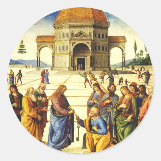 Christus, der dem Heiligen Peter die Schlüssel gib Runder Aufkleber (Vorderseite)