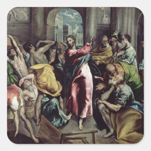 Christus, der die Händler aus dem Tempel treibt Quadratischer Aufkleber (Vorderseite)