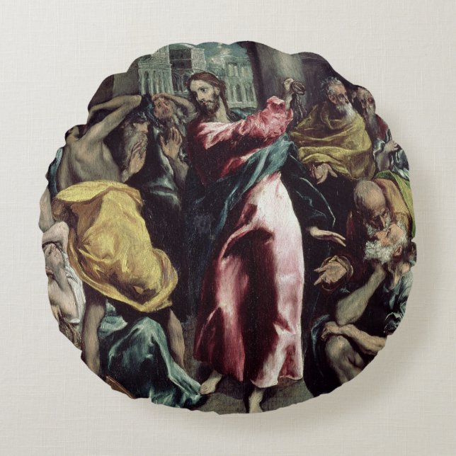 Christus, der die Händler vom Tempel fährt Rundes Kissen (Vorderseite)