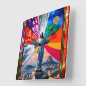 Christus der Erlöser in Mosaik Quadratische Wanduhr (Winkel)