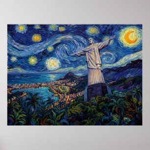 Christus der Erlöser Rio de Janeiro Unter Sternenl Poster