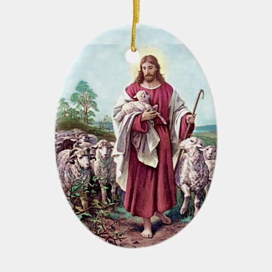 Christus Der gute Hirte Bernard Plockhorst 1878 Keramikornament (Vorne)