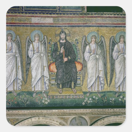 Christus enthront mit den Engeln 2 Quadratischer Aufkleber (Vorderseite)