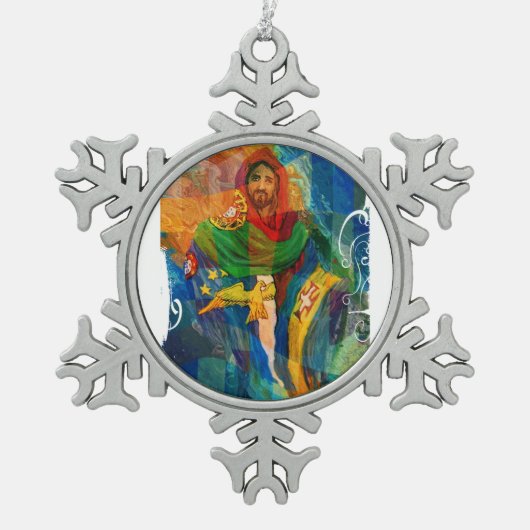 Christus für Portugal Schneeflocken Zinn-Ornament (Vorderseite)