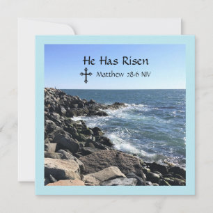 Christus hat Osterfest im Blauen Ozean Foto Feiertagskarte