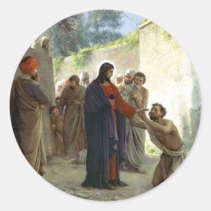 Christus Healing the Blind Man Runder Aufkleber