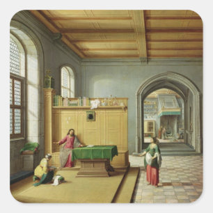 Christus im Haus von Martha und von Mary Quadratischer Aufkleber